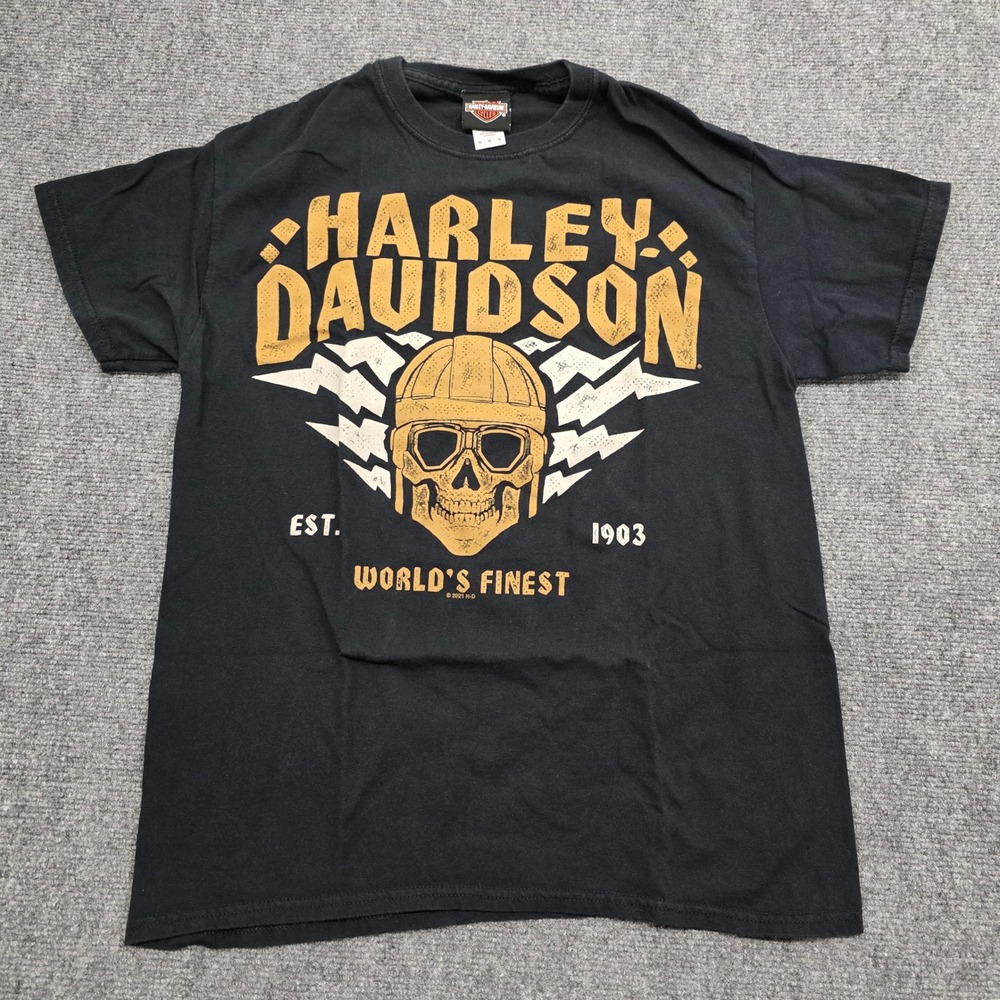 Harley Davidson Men T-Shirt Medium Black Skull Graphic Thunder Tower Columbia SC